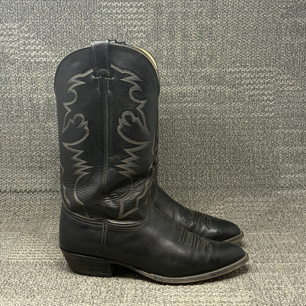 Vintage Nocona 31213 Men's 10.5D Black Leather Cowboy Boots Made USA